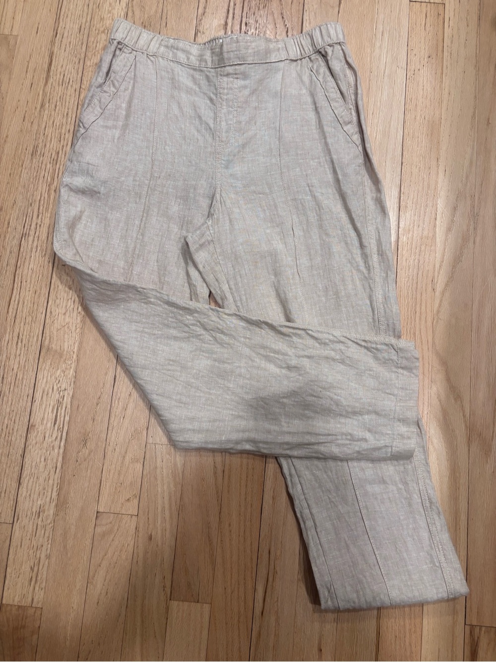 Lightweight 100% Linen-Blend Pants in Light Beige